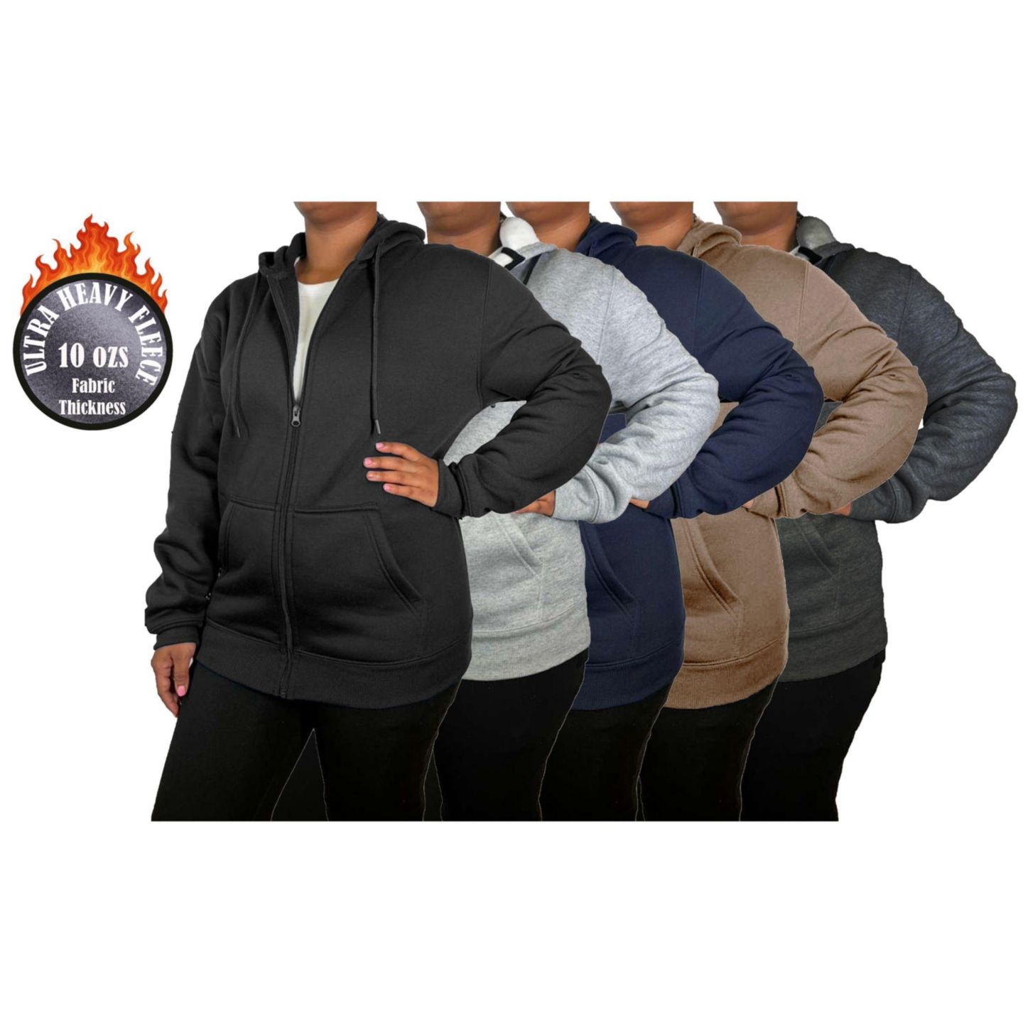 Женское худи Galaxy By Harvic Loose Fit Super Heavyweight Fleece Lined Full-Zip, цвет: Чёрный — фото 2