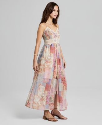 Women's Lace-Trim Patchwork-Print Maxi Dress