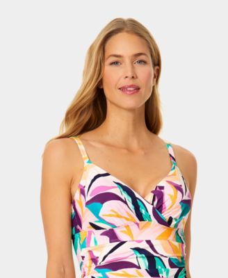 Women's Underwire Surplice Tri Printed Tankini Top