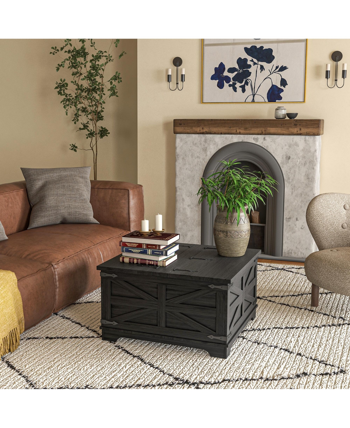 Homcom Table with Flip Top Hidden Storage, Square Center