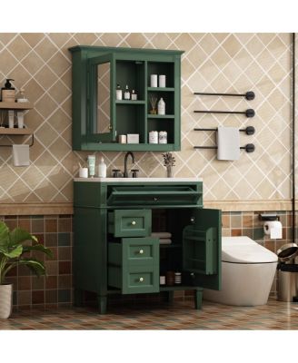 30'' Bathroom Vanity Set with Mirror Cabinet, Solid Wood & MDF, Soft Close Drawers, Ample Storage for Modern Bathrooms