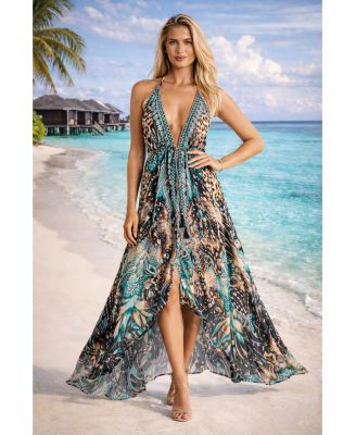 Women's Maxi Abstract Print Halterneck Dress