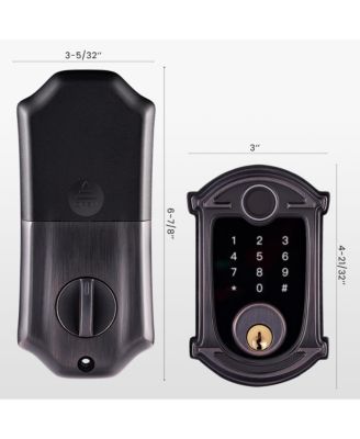 Keyless-Entry Deadbolt Smart Lock with Fingerprint, Keypad, Key Fob, Smartphone Bluetooth Control, Auto-Lock, IP56 Waterproof