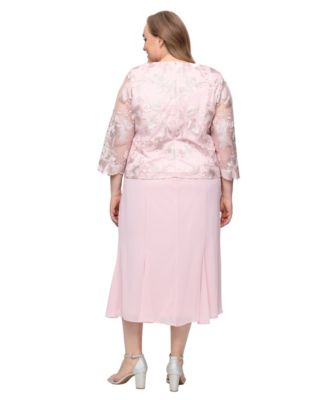 Plus Size A-Line Dress with Lace Mock Jacket