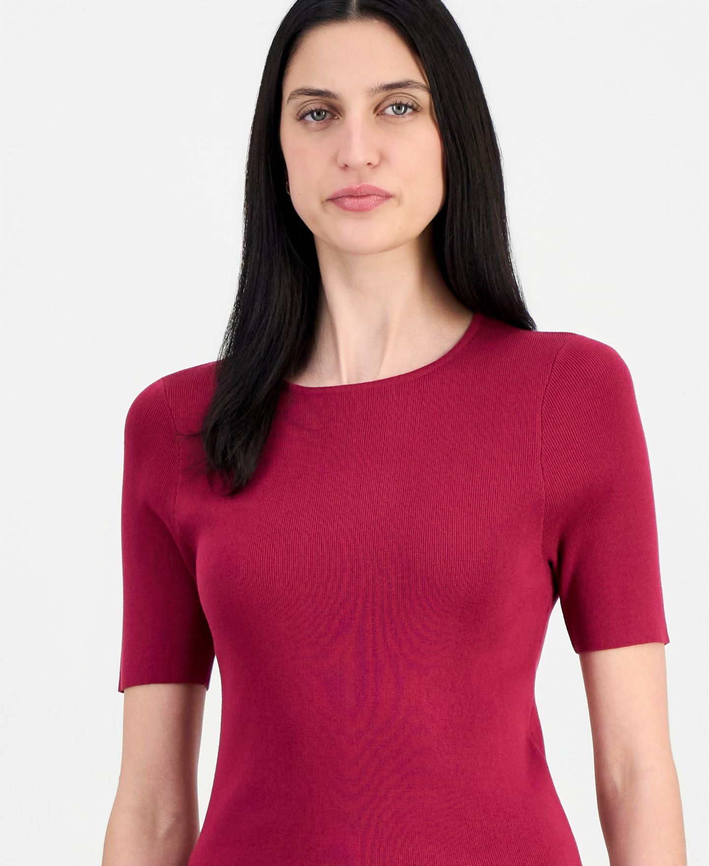 Женский свитер Tahari ASL Short-Sleeve Sweater T-Shirt, цвет: Ягодный — фото 3