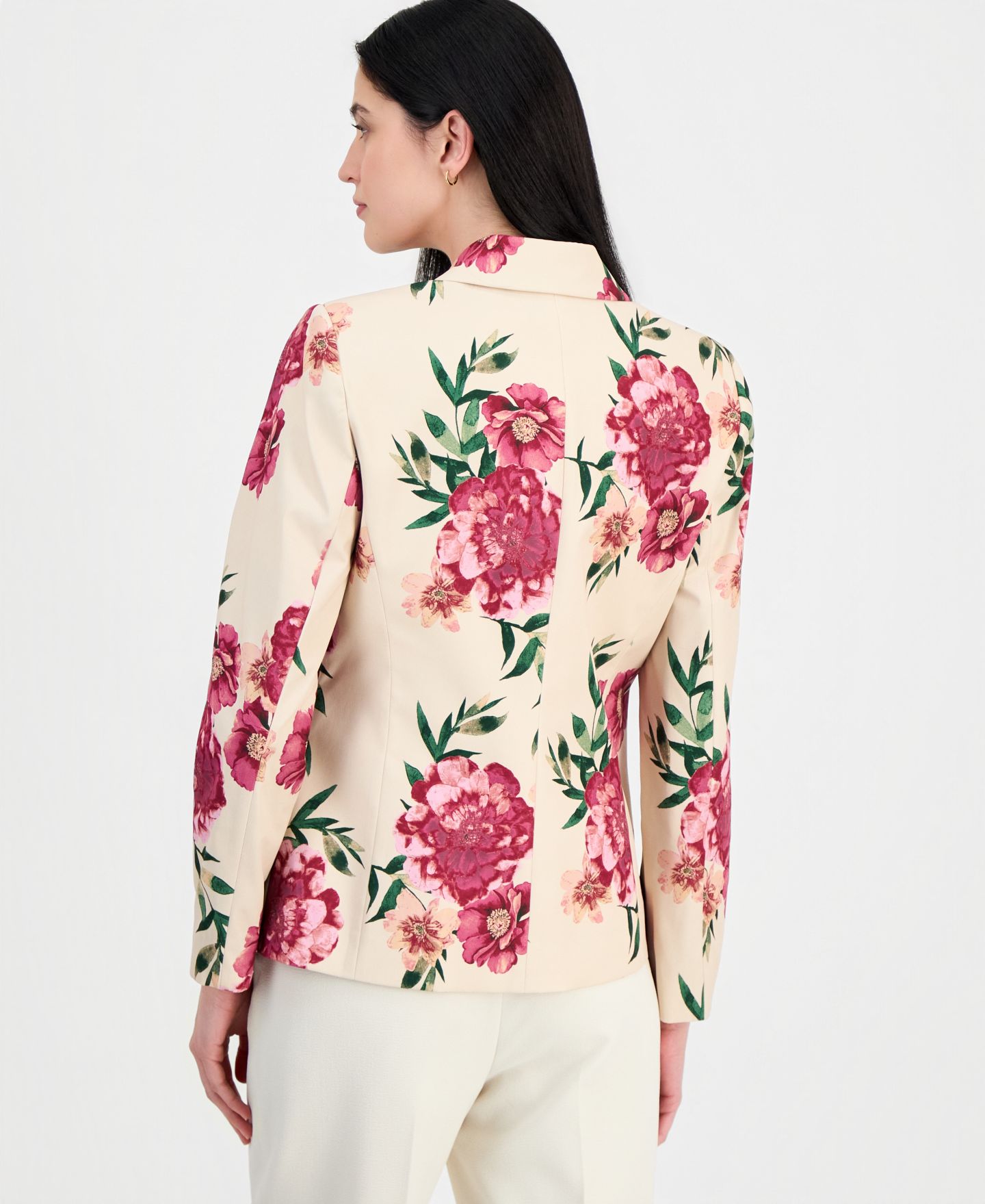 Женский пиджак Tahari ASL Petite Printed Lapel Collar One-Button Blazer, цвет: Песочный ягодный с принтом — фото 4