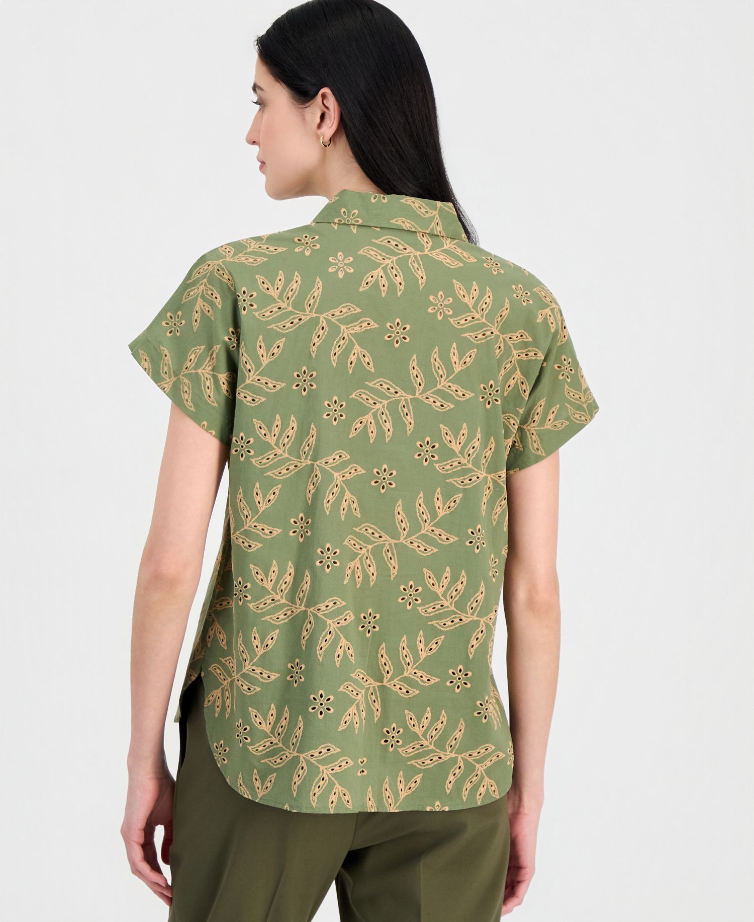 Women's Cotton Embroidered-Look Camp Shirt