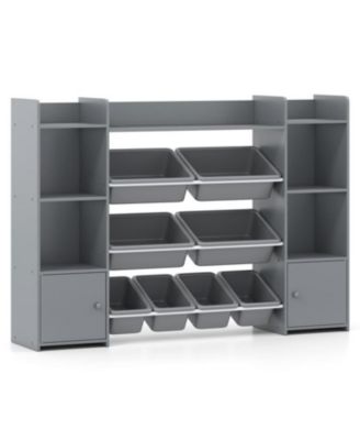 Large Kids Storage Organizer with 8 Bins and Bookshelf