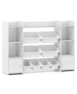 Large Kids Storage Organizer with 8 Bins and Bookshelf