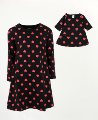 Toddler Girls Matching Doll Long Sleeve Cotton Crew Neck A-Line Dress