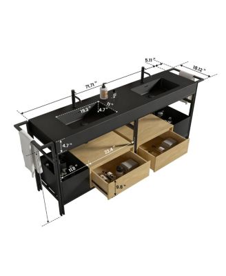 Industrial Double Bathroom Vanity with Artificial Stone Sinks, Large Freestanding Bathroom Vanity without Faucet