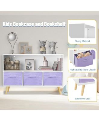 Kids Bookcase and Bookshelf, Toy Storage Cabinet Organizer with 3 Collapsible Fabric Drawers for Playroom, Living Room