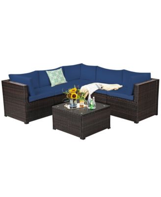 6PCS Rattan Patio Sectional Sofa Conversation Set Outdoor w/ Cushions