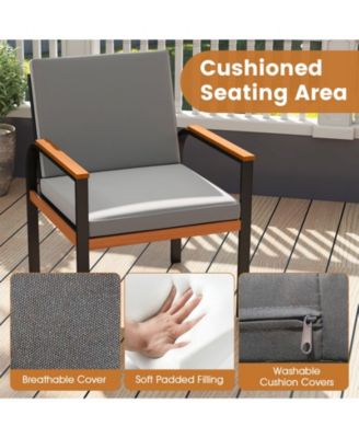 3 Pieces Patio Furniture Set Outdoor Bistro Conversation Set w/ Acacia Wood Side Table