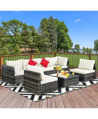 7PCS PE Rattan Patio Sectional Sofa Conversation Set w/ Cushions