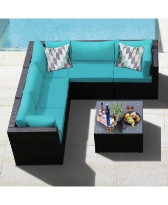 6PCS Rattan Patio Sectional Sofa Conversation Set Outdoor w/ Cushions