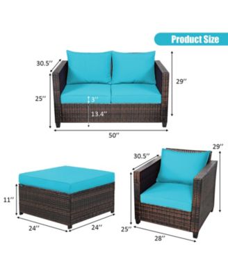 5PCS Outdoor Patio Rattan Conversation Sofa Furniture Set w/ Cushions