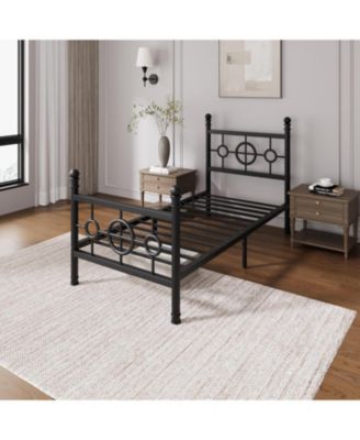 Size Metal Bed Frame with Vintage Circular Headboard and Footboard, Heavy-Duty Iron Platform Bed, No Box Spring Needed, Easy Assembly