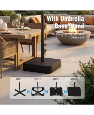 15 ft. Double Sided Umbrella Outdoor Patio Umbrella with 12 LED Solar Strips, Base and Sand Bag