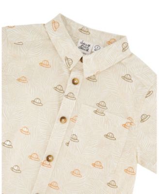 Toddler Boys Poplin Shirt Beige Safari Print