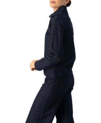 Women's Ribbed Knit Sweater with Neckline Zipper