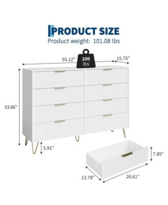 Fluted 8-Drawer Dresser for Bedroom, Wide Modern Wooden Chest of Drawers