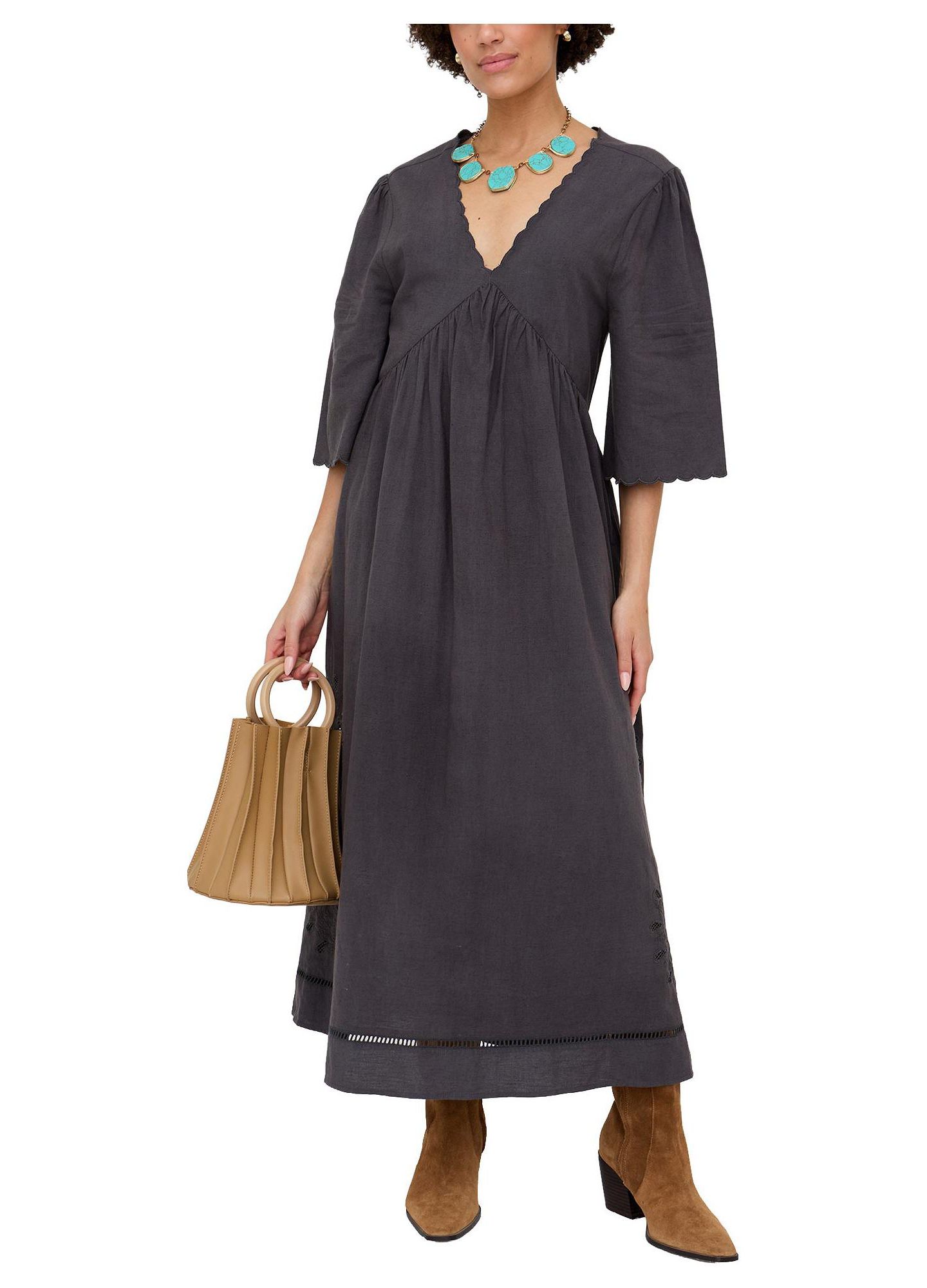 Женское платье Raffya Ibiza Smock Embroidered Midi, цвет: Угольный — фото 1