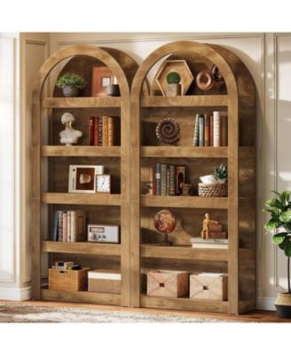 71" Tall Farmhouse Bookcase, Arch-Shaped Racks