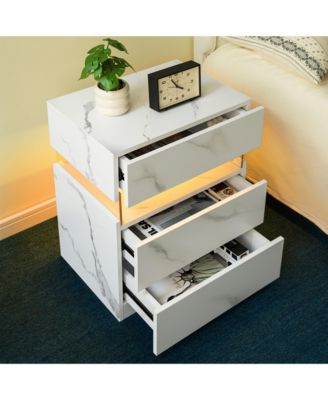 LED Nightstands with 3 Storage Drawers, Modern Bedside Tables with Acrylic Board LED Lights, End Table for Bedroom