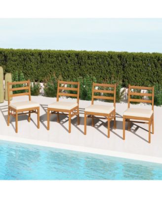 Solid Acacia Wood Patio Chair Set of 4 w/ Padded Seat Cushions