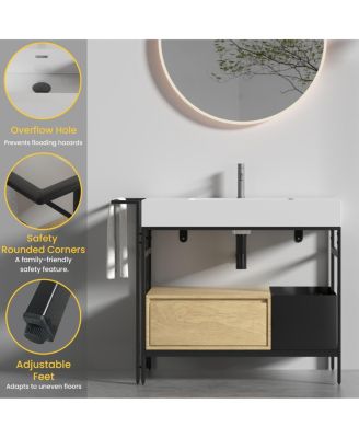 36'' Industrial Bathroom Vanity with White Artificial Stone Sink, Modern Freestanding Bathroom Vanity without Faucet