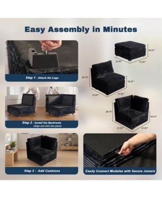 Modular Sectional Sofa Middle Seat Module, 32.7" Middle Seat for DIY Combination L U V Shaped, Plush Corduroy Loveseat Chair for Living Room