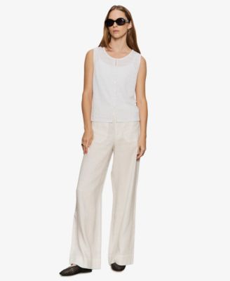 Women's Crewneck Button-Front Textured Top