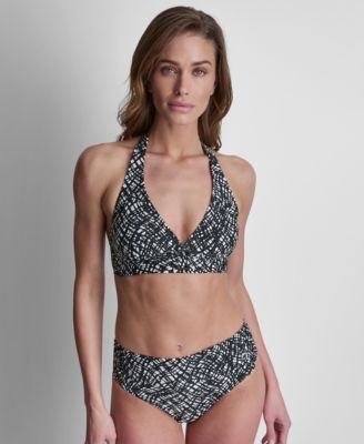 Women's Shirred Buckle Front V-Neck Halter Top