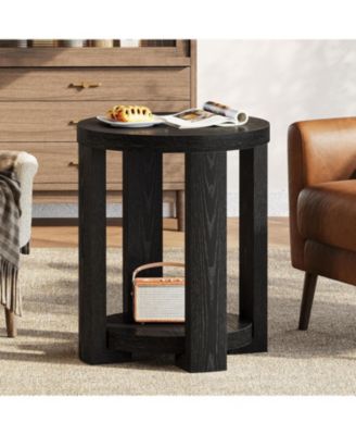 Round Side Table, 2-Tier End Table for Living Room & Bedroom