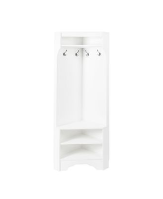 Corner Hall Tree - Versatile Entryway Coat Rack with 4 Hooks and Adjustable Shoe Shelf for Living Room, Hallway