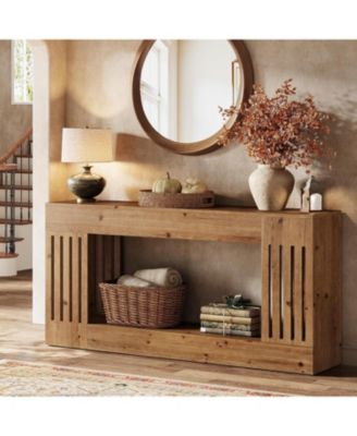 63-Inch Sofa Table, Solid Wood, Vertical Stripe Legs