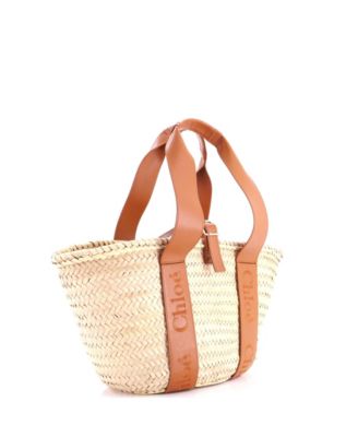 Medium Sense Basket Tote Raffia with Leather