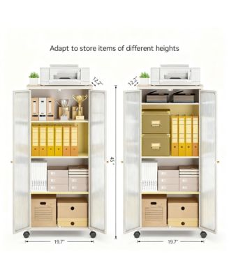 Tool-Free Assemble Metal Cabinet with Doors, Wheels, and Adjustable Shelves