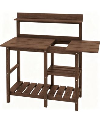 Beautiful outdoor potting rack with sink and sliding table for gardening