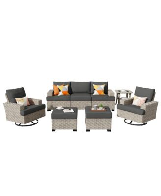 8 Piece Outdoor Rattan Patio Furniture Set with Sofa & Ottoman