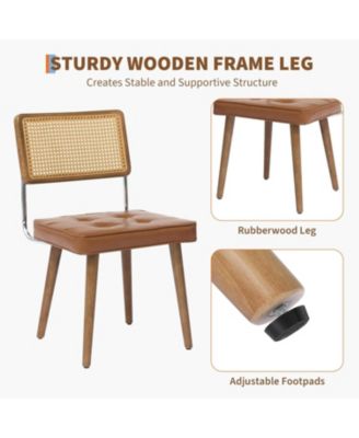 Rattan Dining Chairs Set of 2, Upholstered Boho Chairs with Solid Wood Frame