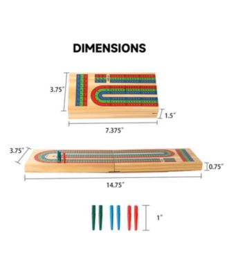 Wooden Folding 3-Track Color Coded Portable Travel Cribbage Board with 6 Plastic Pegs, Travel Game