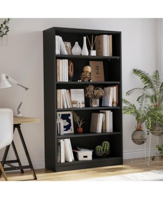 5 Shelf Modern Wood Bookshelf, 60 Inch Tall Display Bookcase with Adjustable Shelf, Book Storage Organizer for Home Office, Study Room