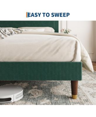 Twin Upholstered Platform Bed Fabric Headboard Non-Slip Noise-Free Slats No Box Spring Easy Assembly