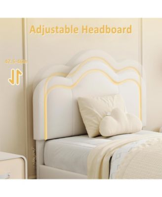 Twin Upholstered Smart LED Bed Adjustable Hills Headboard Storage Drawer PU Leather Wooden Slats No Box Spring
