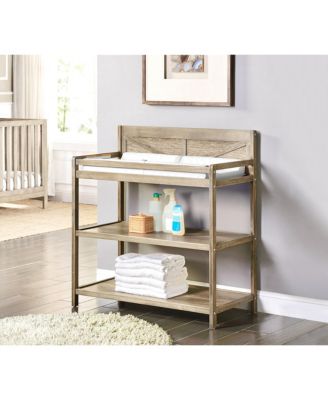 Modern Changing Table Vintage Chestnut Finish with Two Shelves and 4 Side Safety Rails JPMA Certified