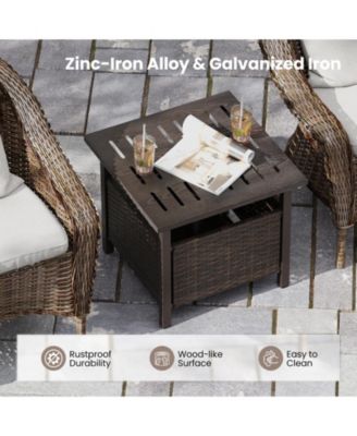 Outdoor PE Wicker Side Table with Umbrella Hole