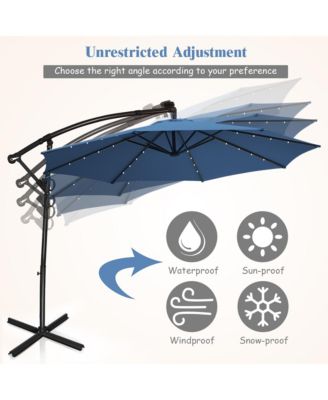 10Ft Offset Hanging Umbrella Patio Outdoor w/ 32 Solar LED Lights
