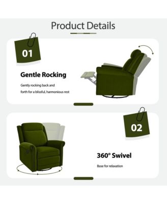 Velvet Swivel Rocking Chair, Modern Upholstered Glider Chair Adjustable Backrest Recline